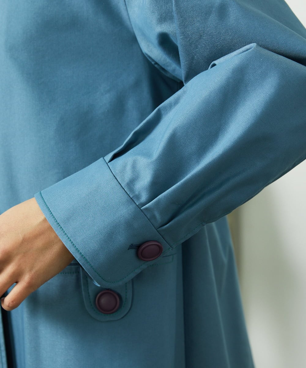 GJJDD30380 Jocomomola(ホコモモラ) 裏地プリントロングコート ブルー