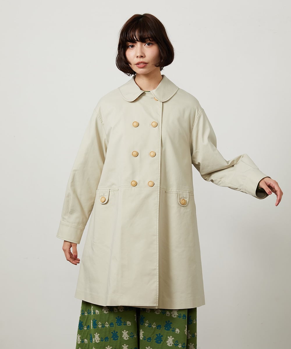 GJJDD30380 Jocomomola(ホコモモラ) 裏地プリントロングコート ベージュ