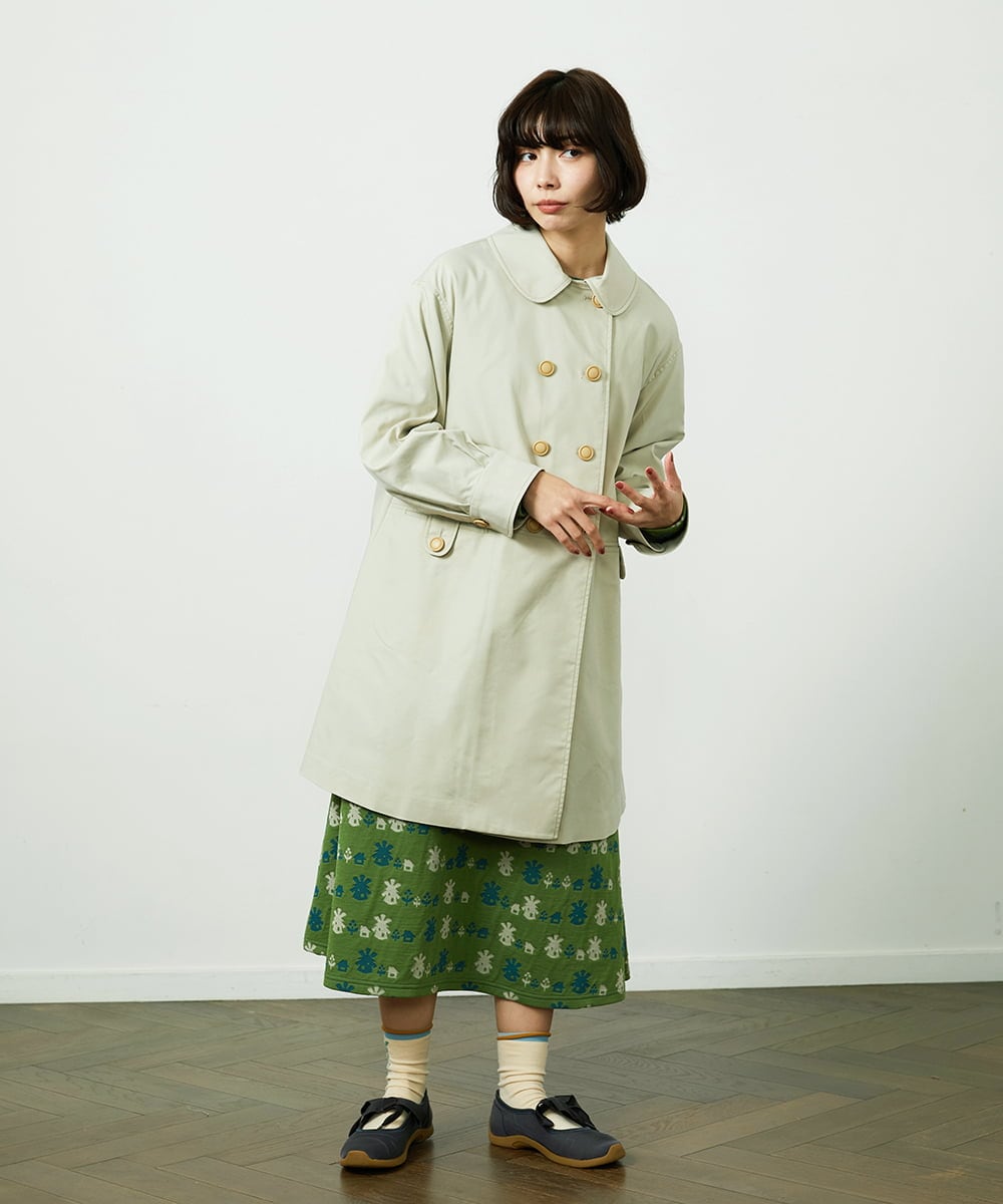 GJJDD30380 Jocomomola(ホコモモラ) 裏地プリントロングコート ベージュ