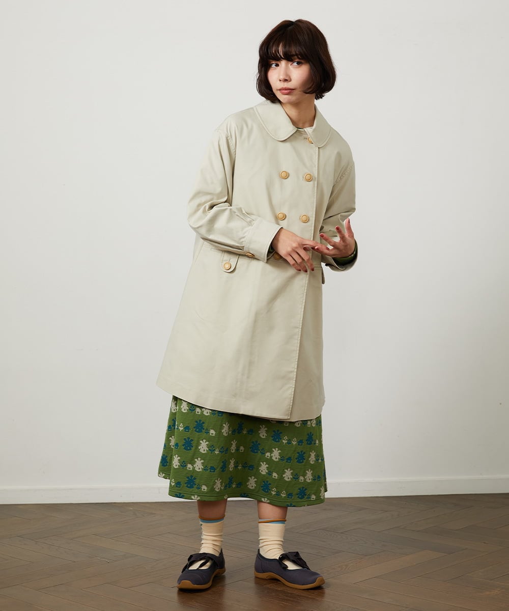 GJJDD30380 Jocomomola(ホコモモラ) 裏地プリントロングコート ベージュ