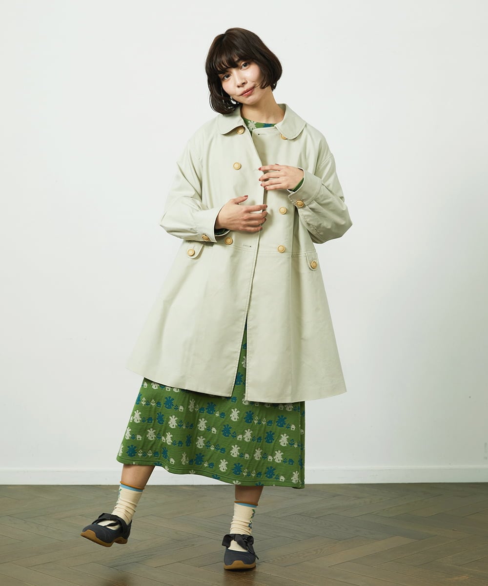 GJJDD30380 Jocomomola(ホコモモラ) 裏地プリントロングコート ベージュ