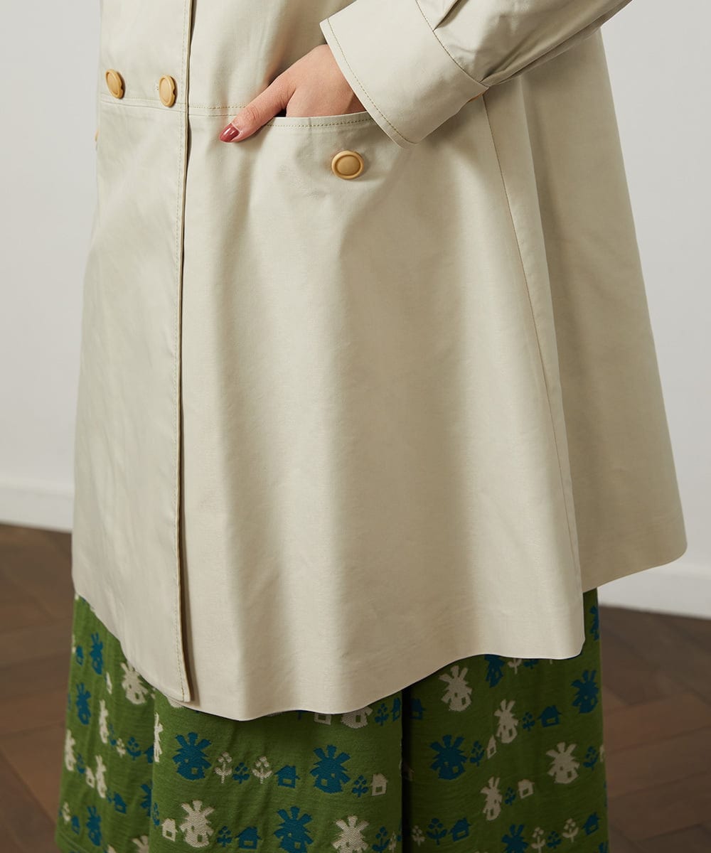 GJJDD30380 Jocomomola(ホコモモラ) 裏地プリントロングコート ベージュ