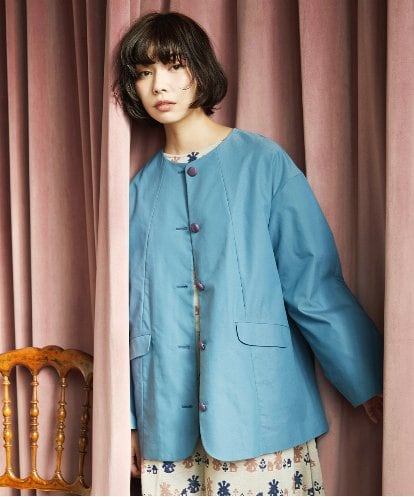 GJJDD31330 Jocomomola 裏地プリント  ノーカラーミドル丈コート