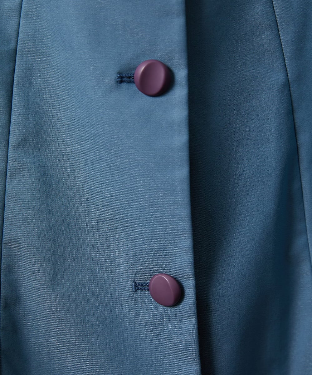 GJJDD31330 Jocomomola(ホコモモラ) 裏地プリント  ノーカラーミドル丈コート ブルー