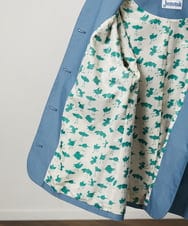 GJJDD31330 Jocomomola(ホコモモラ) 裏地プリント  ノーカラーミドル丈コート ブルー