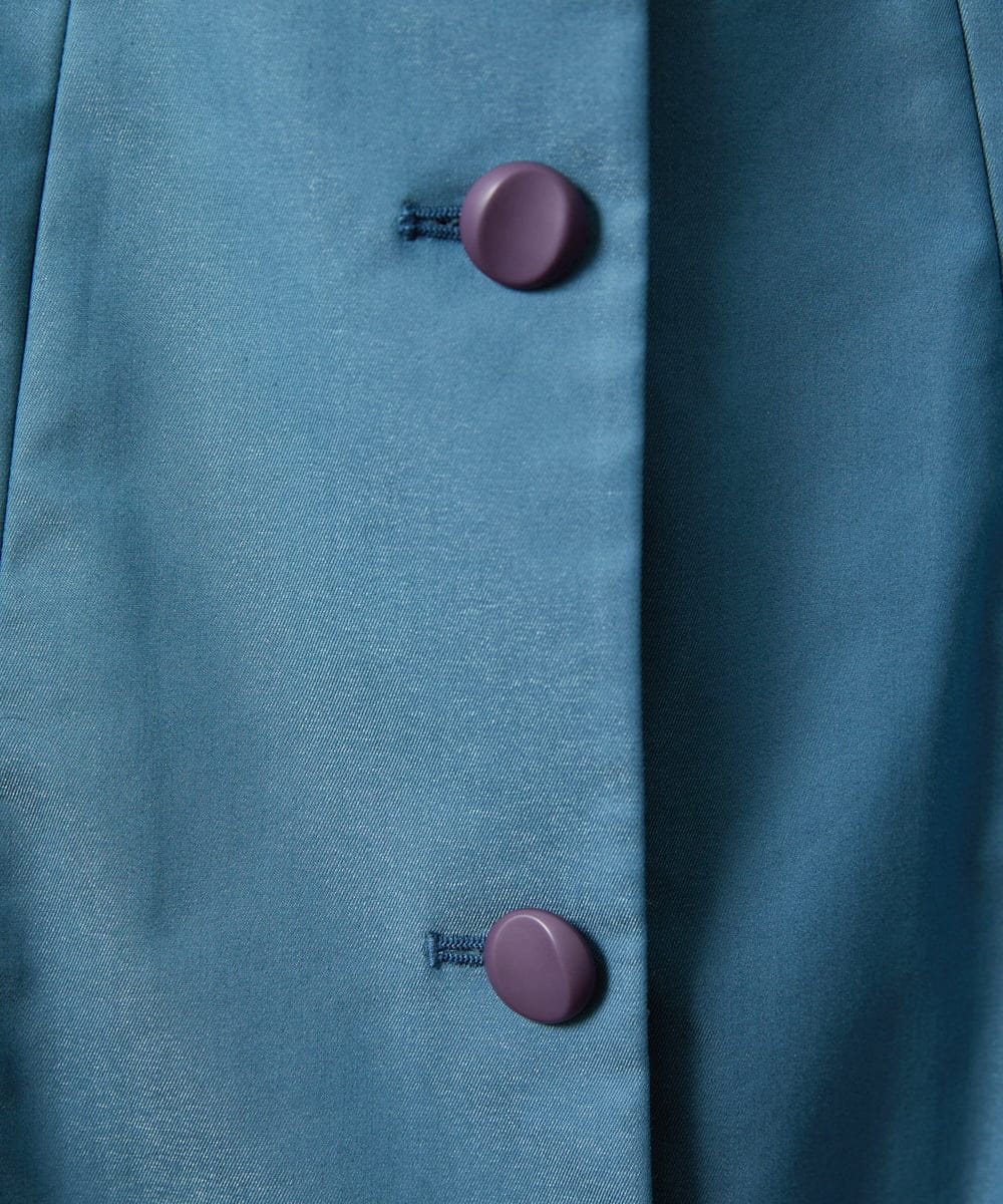 GJJDD31330 Jocomomola(ホコモモラ) 裏地プリント  ノーカラーミドル丈コート ブルー