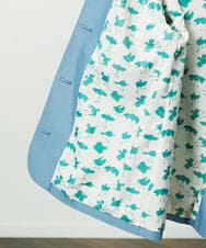 GJJDD31330 Jocomomola(ホコモモラ) 裏地プリント  ノーカラーミドル丈コート ブルー