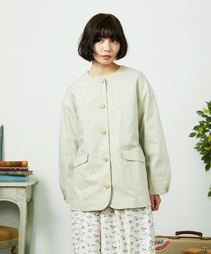 GJJDD31330 Jocomomola 裏地プリント  ノーカラーミドル丈コート