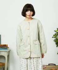 GJJDD31330 Jocomomola(ホコモモラ) 裏地プリント  ノーカラーミドル丈コート ベージュ