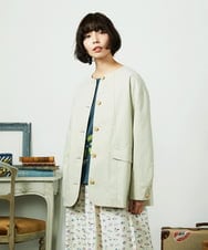 GJJDD31330 Jocomomola(ホコモモラ) 裏地プリント  ノーカラーミドル丈コート ベージュ