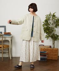 GJJDD31330 Jocomomola(ホコモモラ) 裏地プリント  ノーカラーミドル丈コート ベージュ
