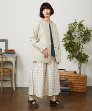 GJJDD31330 Jocomomola(ホコモモラ) 裏地プリント  ノーカラーミドル丈コート ベージュ