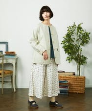 GJJDD31330 Jocomomola(ホコモモラ) 裏地プリント  ノーカラーミドル丈コート ベージュ
