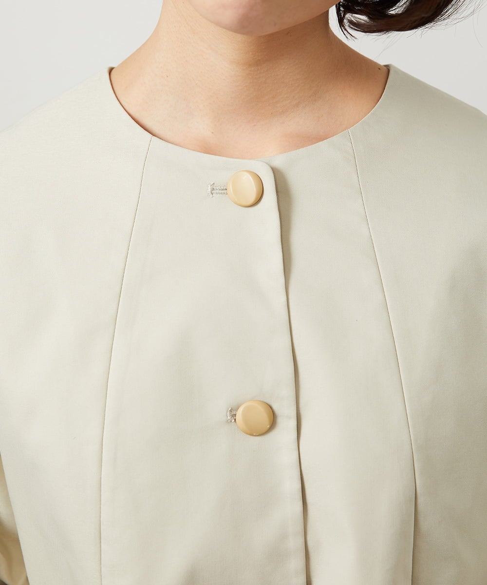 GJJDD31330 Jocomomola(ホコモモラ) 裏地プリント  ノーカラーミドル丈コート ベージュ