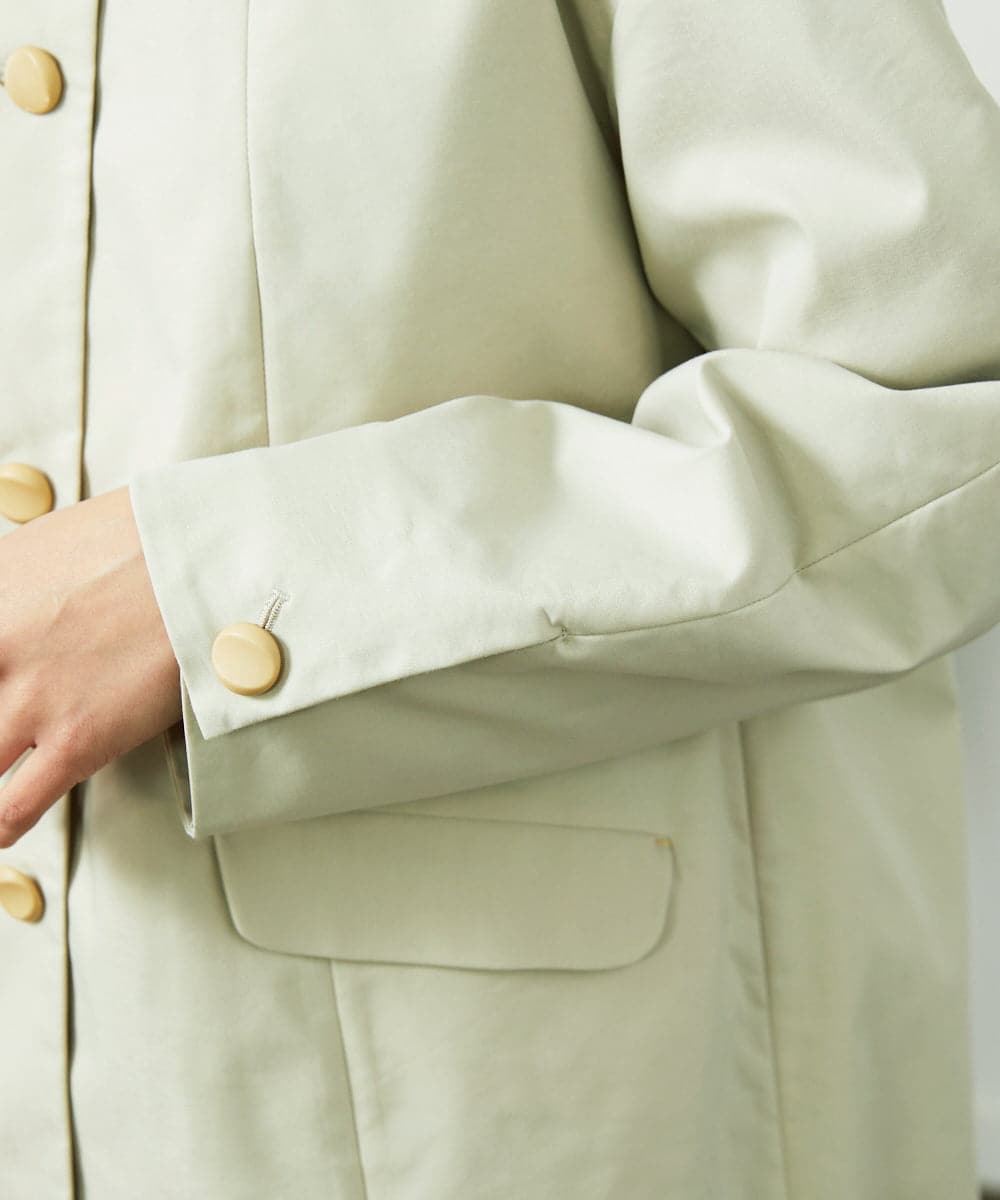 GJJDD31330 Jocomomola(ホコモモラ) 裏地プリント  ノーカラーミドル丈コート ベージュ