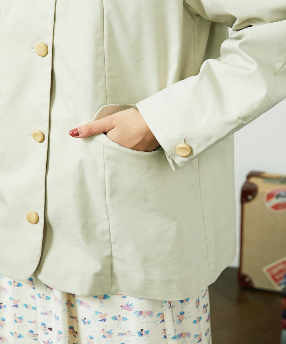 GJJDD31330 Jocomomola(ホコモモラ) 裏地プリント  ノーカラーミドル丈コート ベージュ