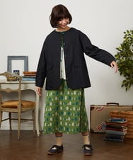 GJJDD31330 Jocomomola(ホコモモラ) 裏地プリント  ノーカラーミドル丈コート ブラック