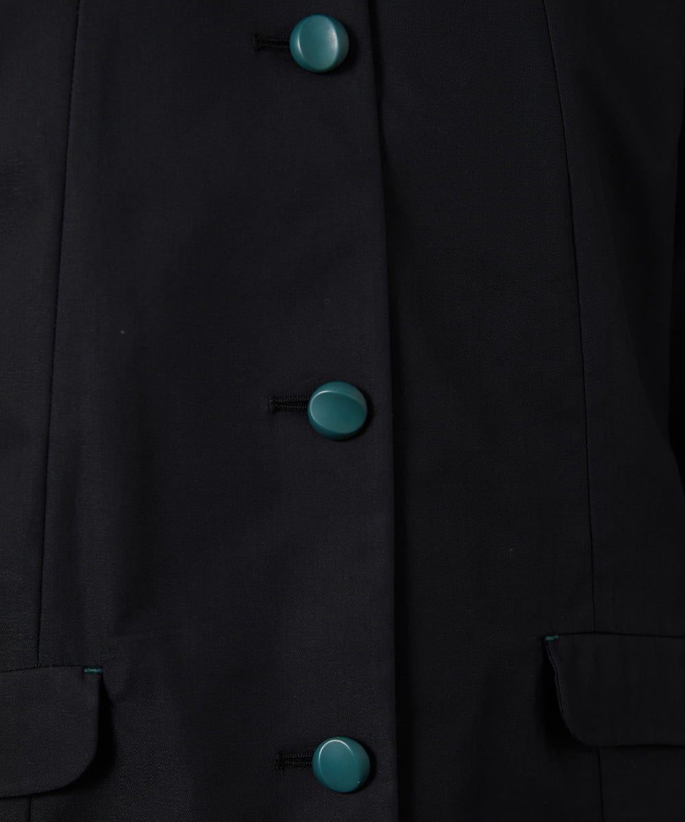 GJJDD31330 Jocomomola(ホコモモラ) 裏地プリント  ノーカラーミドル丈コート ブラック