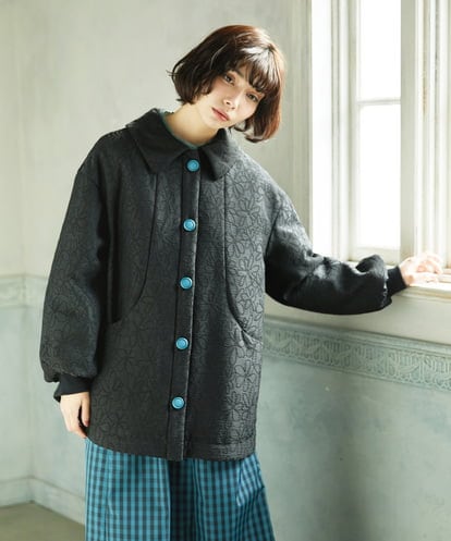 GJJDD37360 Jocomomola Linea フラワージャカード 中綿入りコート