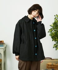 GJJDD37360 Jocomomola(ホコモモラ) Linea フラワージャカード 中綿入りコート ブラック