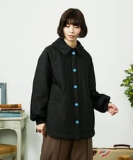 GJJDD37360 Jocomomola(ホコモモラ) Linea フラワージャカード 中綿入りコート ブラック