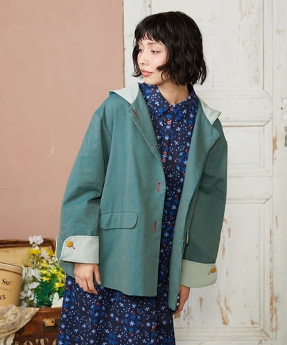 GJJDE43350 Jocomomola Chorlito 千鳥チェックフード付きジャケット