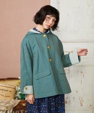 GJJDE43350 Jocomomola(ホコモモラ) Chorlito 千鳥チェックフード付きジャケット グリーン