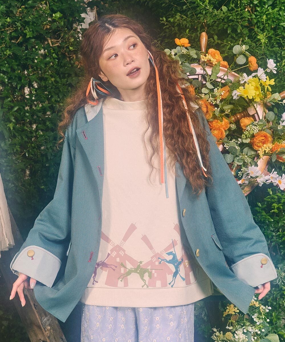 GJJDE43350 Jocomomola(ホコモモラ) Chorlito 千鳥チェックフード付きジャケット グリーン