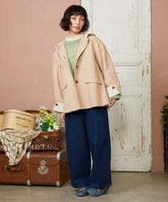 GJJDE43350 Jocomomola(ホコモモラ) Chorlito 千鳥チェックフード付きジャケット ベージュ