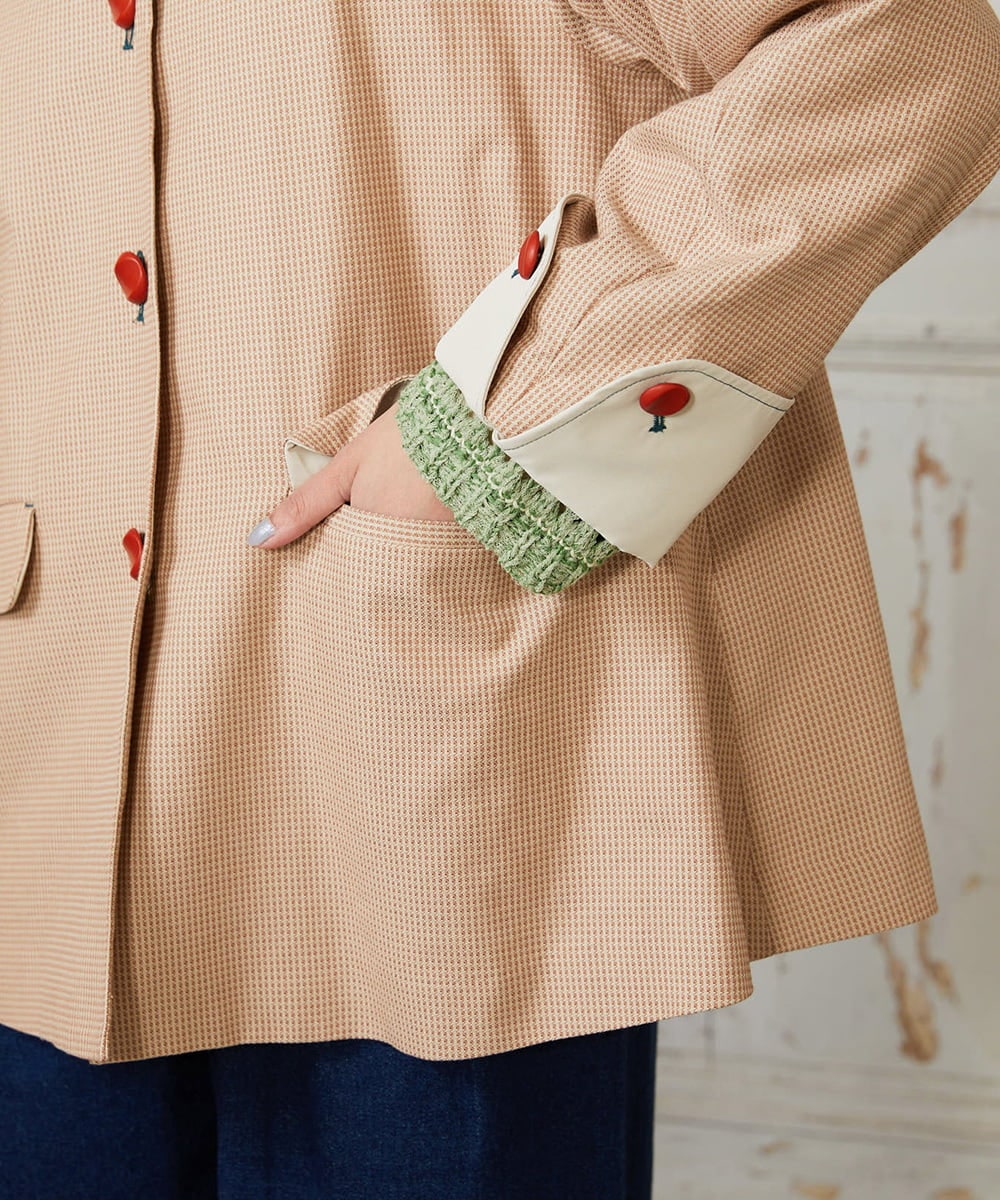 GJJDE43350 Jocomomola(ホコモモラ) Chorlito 千鳥チェックフード付きジャケット ベージュ