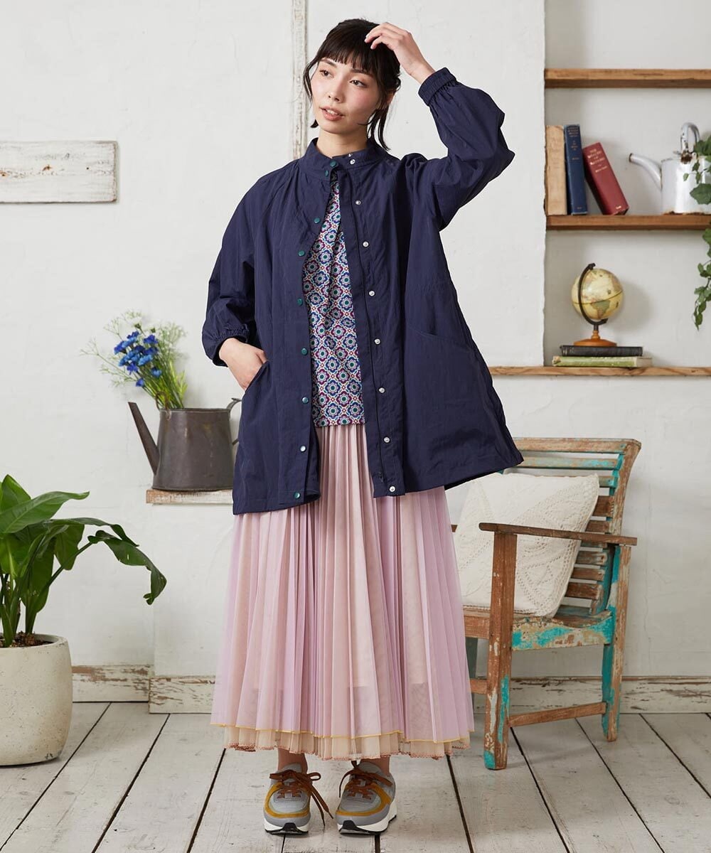 GJJFD31270 Jocomomola(ホコモモラ) Lisa ナイロンミドル丈スプリングコート ネイビー