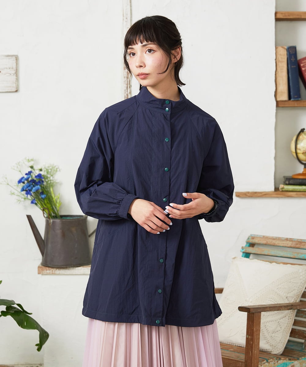 GJJFD31270 Jocomomola(ホコモモラ) Lisa ナイロンミドル丈スプリングコート ネイビー