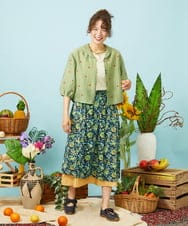 GJJHD34250 Jocomomola(ホコモモラ) テンセルシアーフラワー刺繍ジャケット グリーン