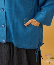 GJJJD02270 Jocomomola(ホコモモラ) デニムライク フラワー刺繍フード付きジャケット ブルー
