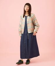 GJJJE03330 Jocomomola(ホコモモラ) Pincelade ジャカードボーダーノーカラージャケット ベージュ