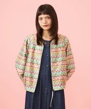 GJJJE03330 Jocomomola(ホコモモラ) Pincelade ジャカードボーダーノーカラージャケット ベージュ