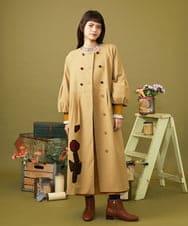 Estarcido フラワーアップリケノーカラーロングコート(ノーカラー
