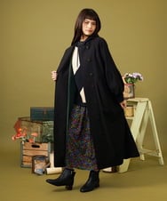 GJJLD01480 Jocomomola(ホコモモラ) Estarcido フラワーアップリケノーカラーロングコート ブラック