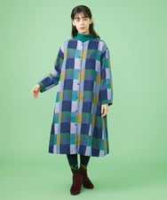 GJJLS03330 Jocomomola(ホコモモラ) Escaleras チェック ワンピースコート ブルー