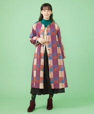 GJJLS03330 Jocomomola(ホコモモラ) Escaleras チェック ワンピースコート ブルー