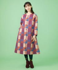 GJJLS03330 Jocomomola(ホコモモラ) Escaleras チェック ワンピースコート ブルー