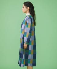 GJJLS03330 Jocomomola(ホコモモラ) Escaleras チェック ワンピースコート ブルー