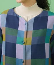 GJJLS03330 Jocomomola(ホコモモラ) Escaleras チェック ワンピースコート ブルー