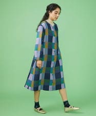 GJJLS03330 Jocomomola(ホコモモラ) Escaleras チェック ワンピースコート ブルー