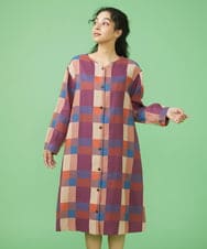 GJJLS03330 Jocomomola(ホコモモラ) Escaleras チェック ワンピースコート ラベンダー