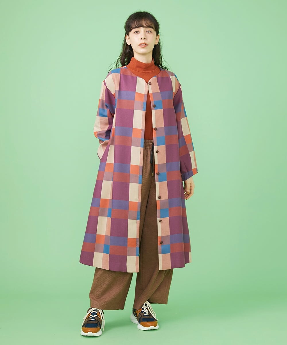 GJJLS03330 Jocomomola(ホコモモラ) Escaleras チェック ワンピースコート ラベンダー