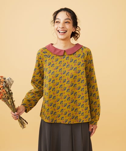 GJKAD30190 Jocomomola Cruce ジャカード リーフ×フラワー柄カットソー