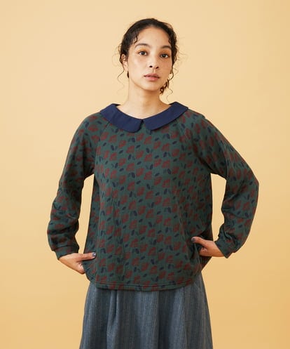 GJKAD30190 Jocomomola Cruce ジャカード リーフ×フラワー柄カットソー