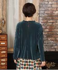 GJKAD31150 Jocomomola(ホコモモラ) ベロアチュール プルオーバーカットソー ブルーグリーン
