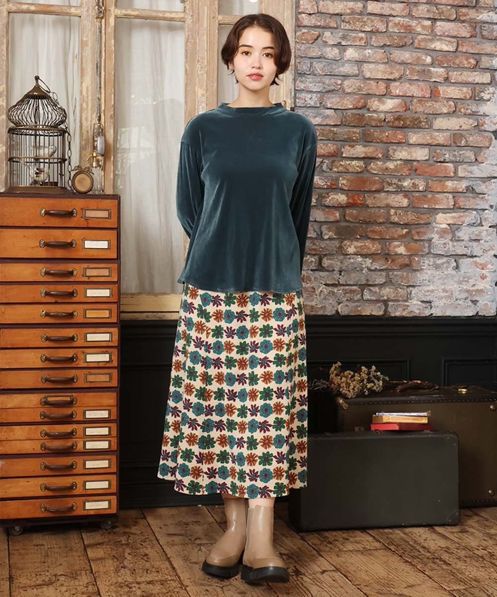 GJKAD31150 Jocomomola(ホコモモラ) ベロアチュール プルオーバーカットソー ブルーグリーン